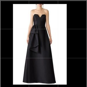 Theia black waist ruffle gown